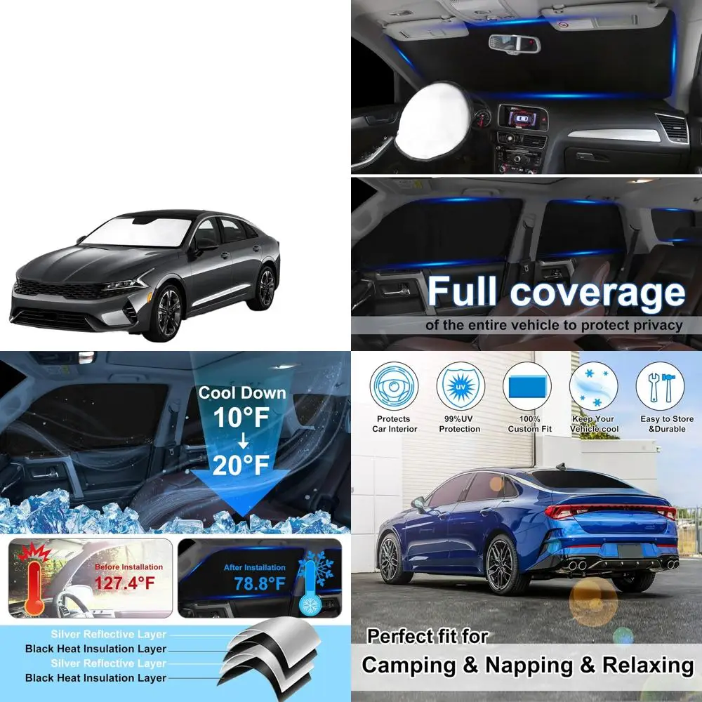 

Universal Windshield Sun Shade Set for Sedans, Side & Rear Window Covers, Privacy & UV Protection, Keeps Vehicle Cool