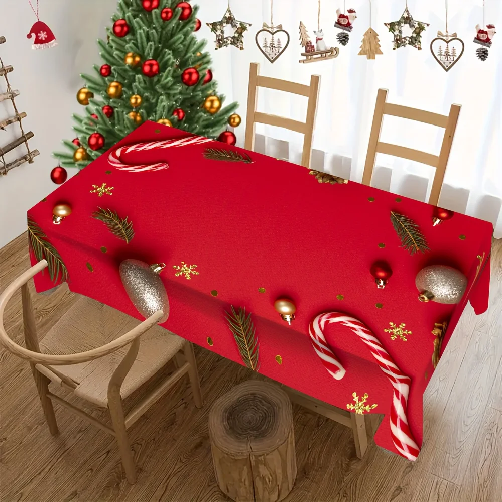 Festive Christmas Tablecloth Red Table Cover with Pine Needle Snowflake Rectangle Table for Indoor Kitchen Table Decoration