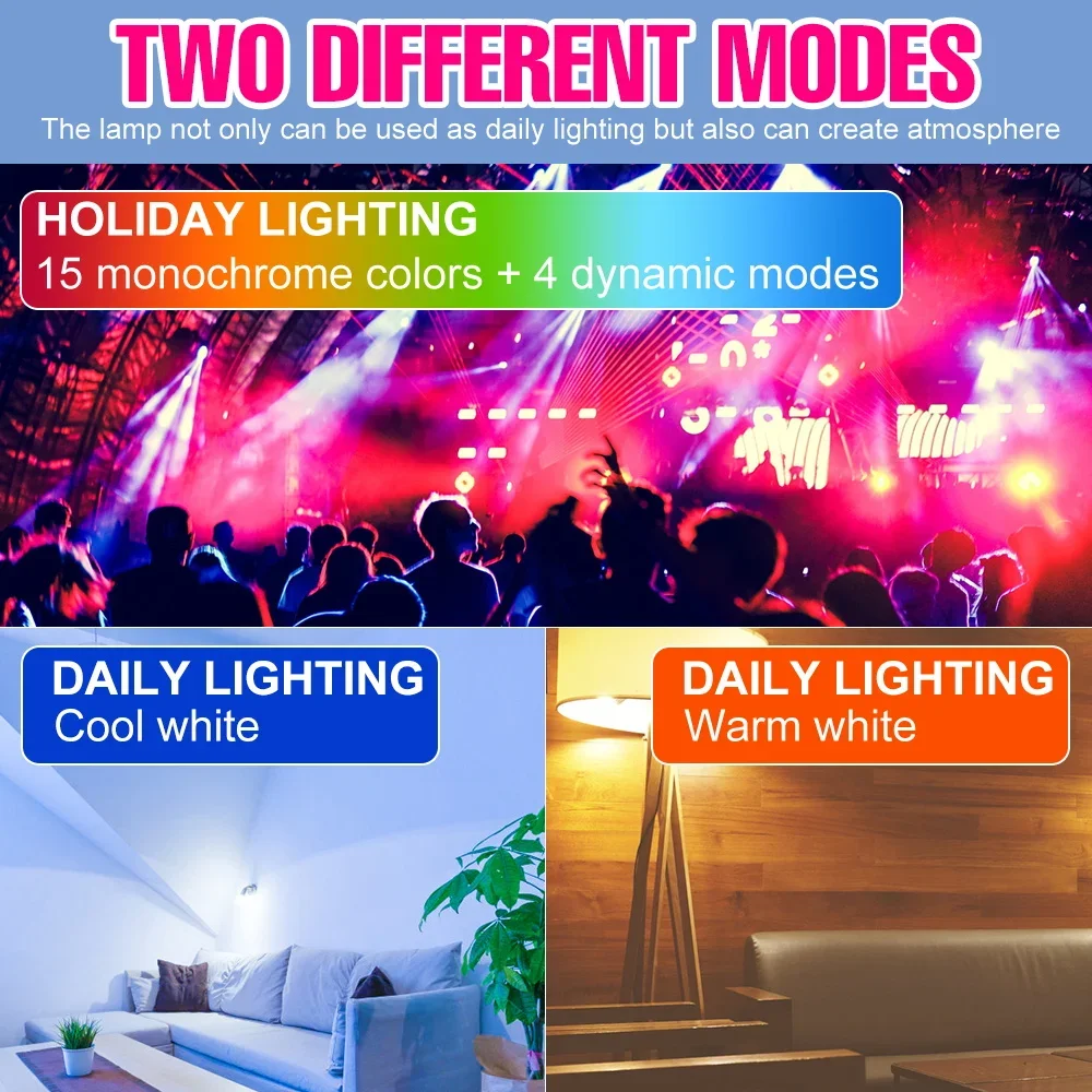 15W RGB Bulb LED Multicolor Ceiling Lamp E27/E26 Mood Lamps E14 Colorful Nightlight Birthday Carnival KTV Bar Decorate Lighting
