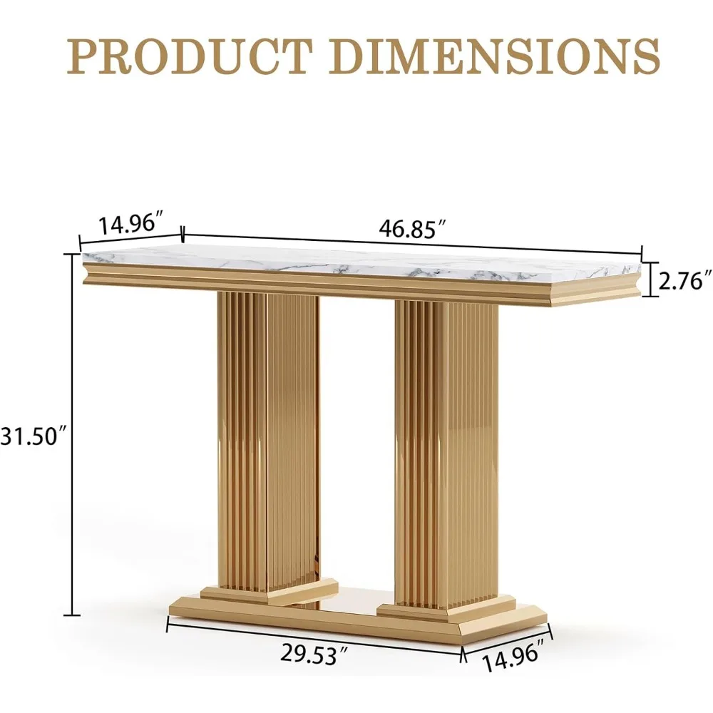 Faux Marble Hallway Table,Luxury Accent Enterway Table Sofa Table Cocktail Table with Stainless Steel Base and Marble Tabletop