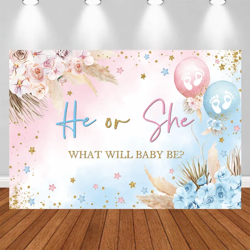 

LS Photography Background Floral Frame Balloons Stars Little Feet Text Decor Pregnant Adult Portrait Photo Backdrop Studio