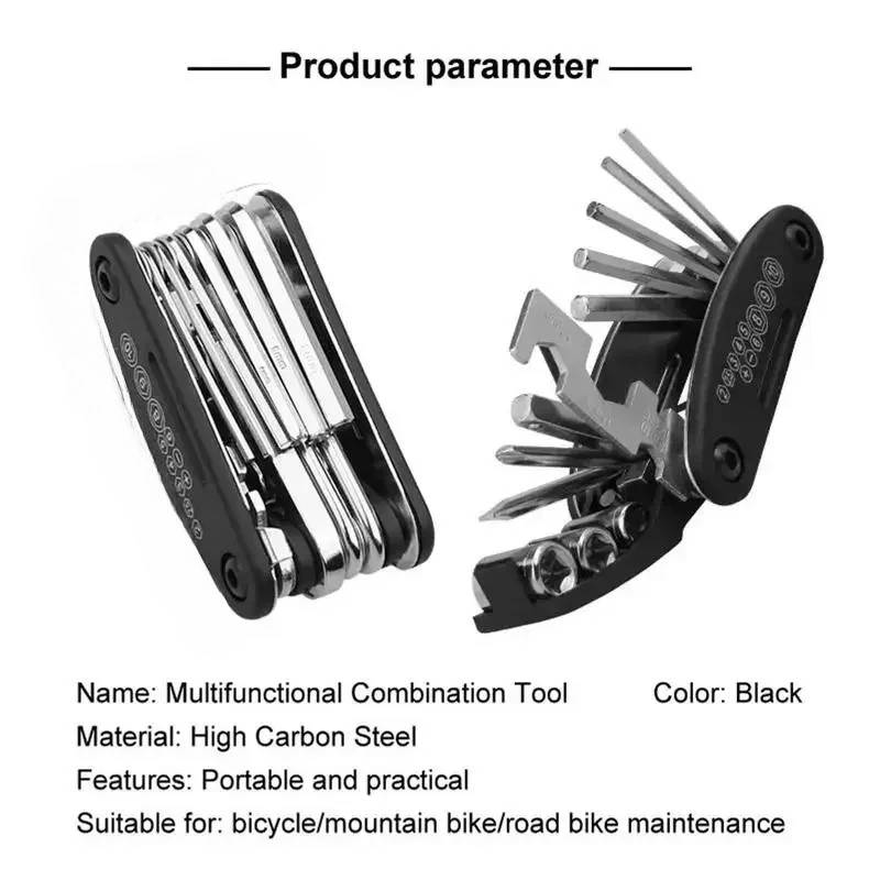 Kit multiferramentas de ciclismo 16 em 1 durável - Ferramenta ergonômica de reparo de bicicletas com chave sextavada para bicicletas de estrada e montanha
