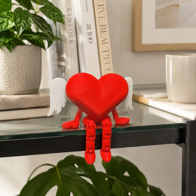 Articulated Heart Angel, Red Heart Figure with Wings, Cute Shelf Sitter, Valentine Romantic Desk Decor Gift for Couples