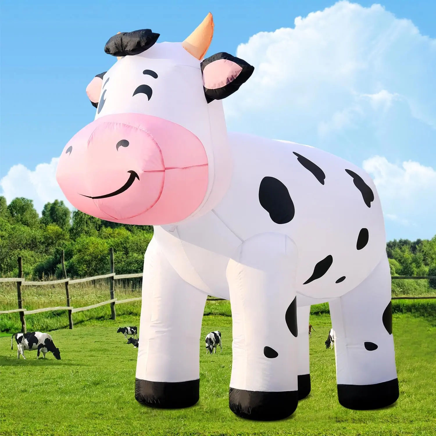6.5FT Christmas Cow Inflatables Blow up Animals Cute Dairy Cattle Decorations Built-in LED Lights Outdoor Yard Farm Lawn Decor