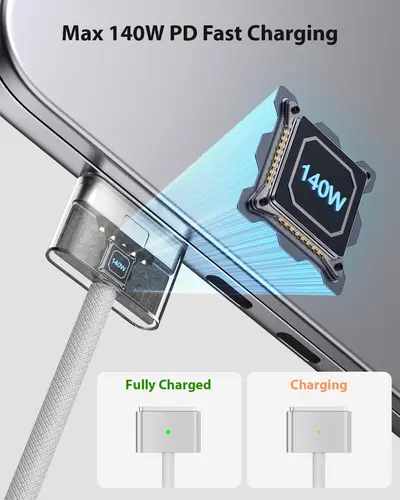 Imagen 2 del producto 2025 nuevo USB-C multicolor a Magsafe 3 PD 140W Cable trenzado de carga magnética, para MacBook Air/Pro A2485 A2442 A2681 A2780 A2779