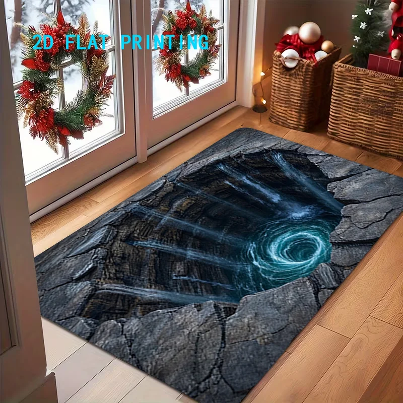 3D Lava Crack Stone Doormat Fiery Magma Cracked Rock Graphic Entryway Mat Washable Rug for Gothic Stylish Indoor Home Decor