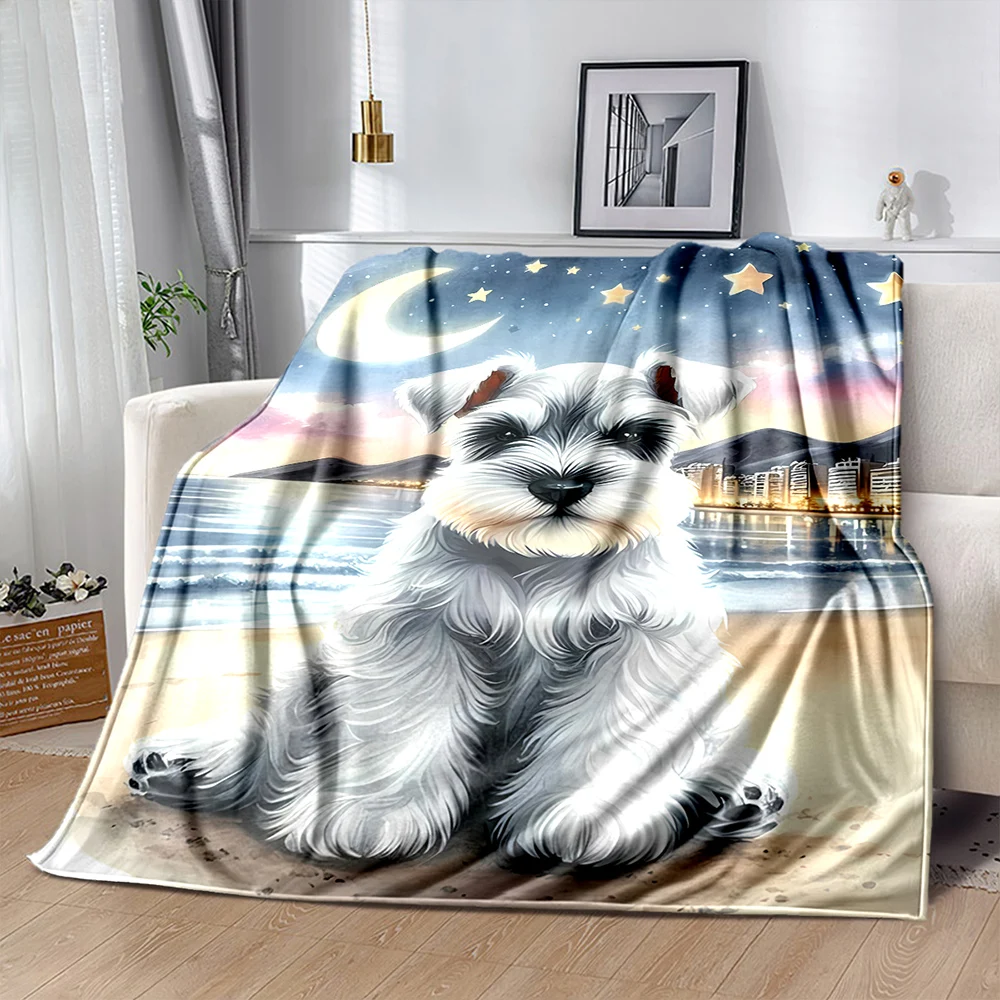 Cute Schnauzer Printed Blanket - Soft Christmas Blanket - Warm Plush Holiday Decorative - Winter Cozy Present Throw for Couch
