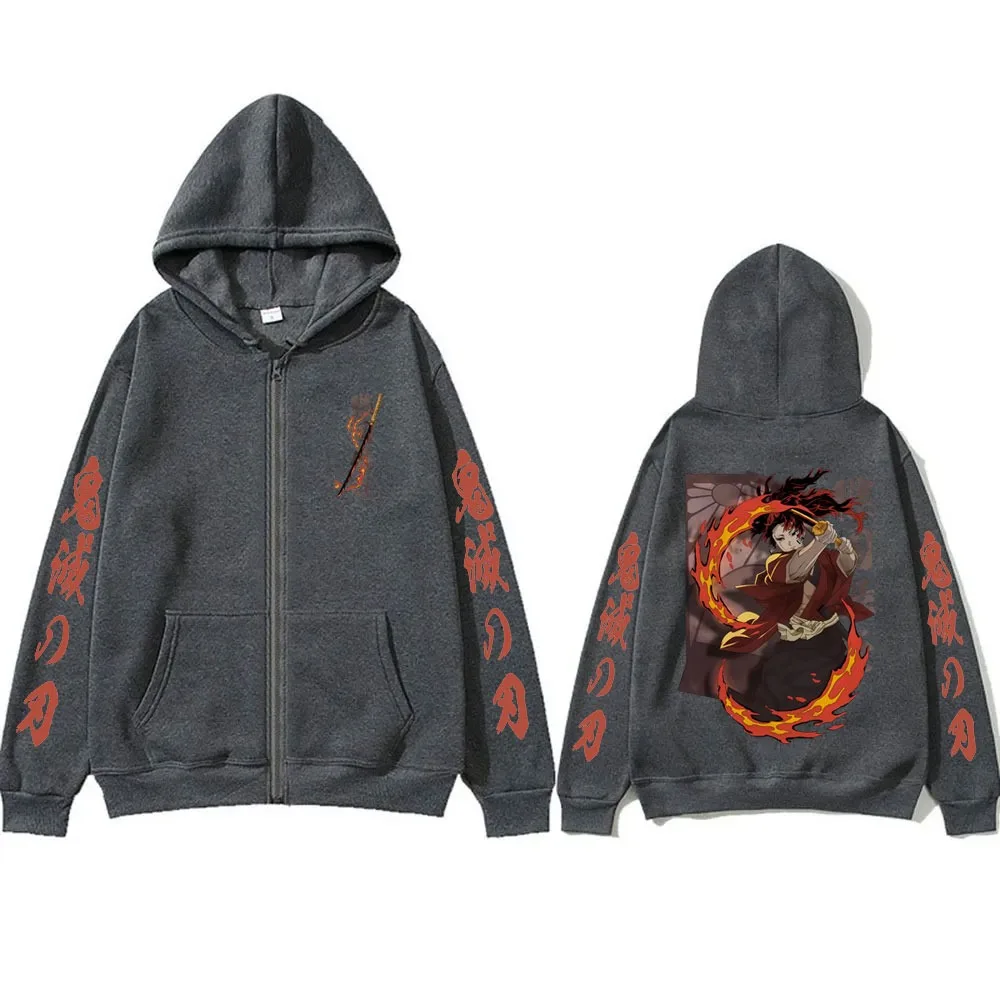 New Demon Slayer Tsugikuni Yoriichi Merch Zipper Hoodie Men Women Fashion Oversized Zip Up Jacket Man Fleece Zip Up Sweatshirt view 3