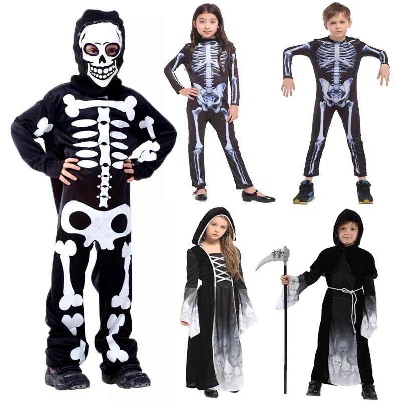 

Umorden Halloween Skull Skeleton Costumes Kids Child Scary Devil Grim Reaper Costume for Boys Girls Day of the Dead Fancy Dress