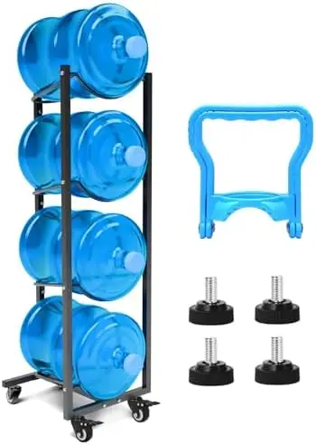 

5 Gal Water Jug Holder with Wheels - 4-Tier Storage Rack for Home, Kitchen, Office, Gym, Garage