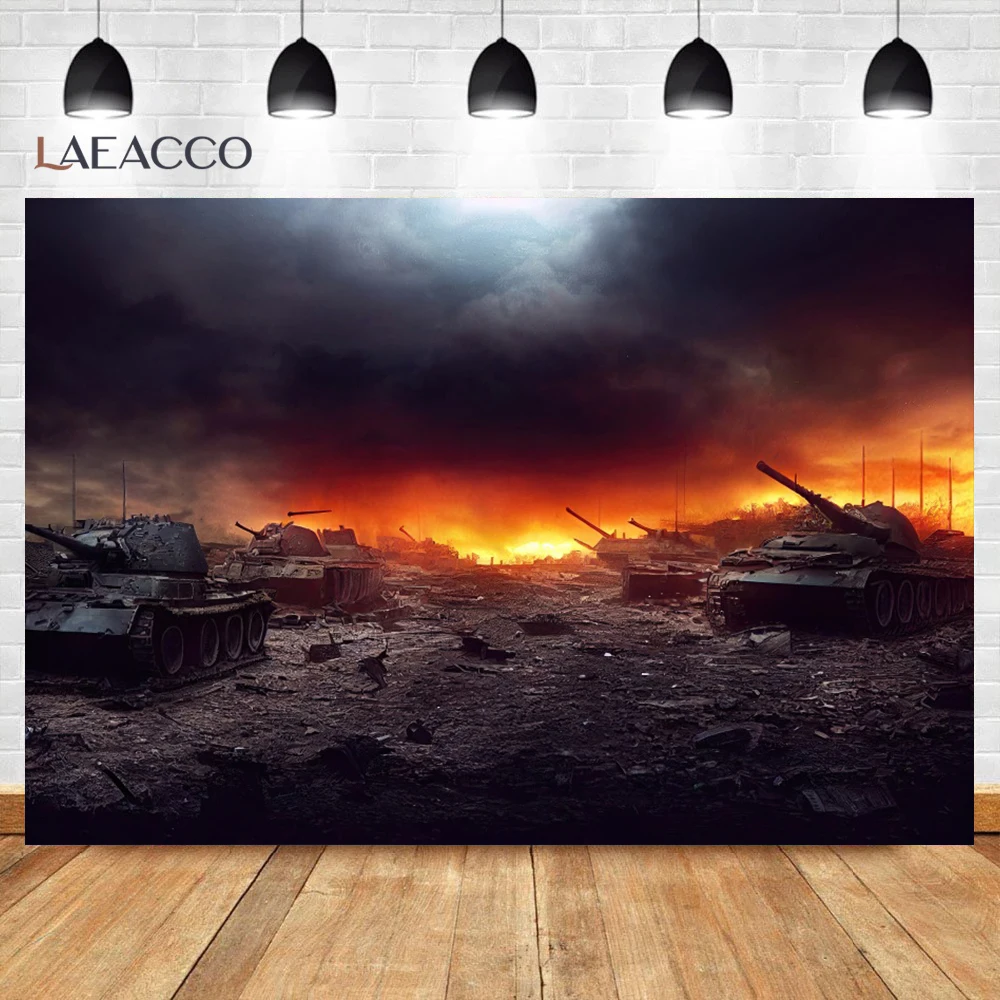 Laeacco Destroyed City Halloween Horror Backdrop Car Fire Dark Sky Apocalyptic Ruined House Photography Background Decoration