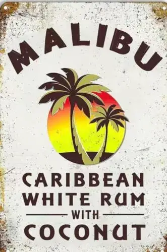 MALIBU WHITE RUM WITH COCONUT METAL TIN SIGN BAR ART SIGN MAN CAVE WALL DECOR