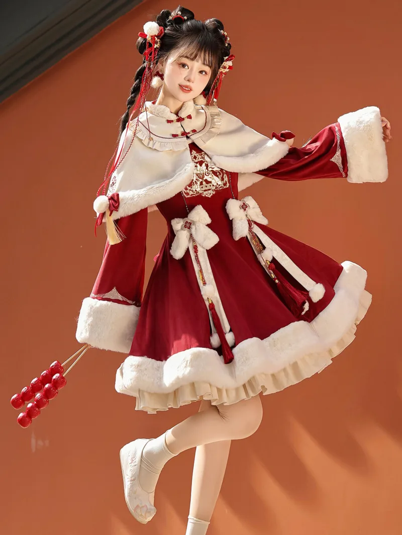 

New Chinese Style Hanfu Women Chinese Style Cloak Short Style Dress Cute Autumn And Winter Fiesta Carnival Halloween Cos Cosplay