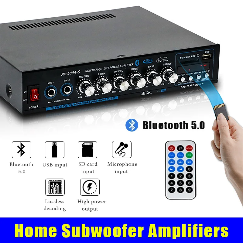 

Home Car Power Amplifiers 5.0 Channel Bluetooth Surround Sound PA-600A-S Mini HIFI Digital Stereo M USB Remote Control