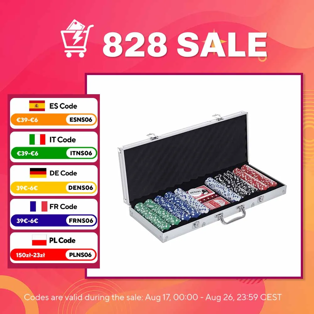 HOMCOM Maletín de Poker Profesional de Aluminio con 200 Fichas Juego Set de Poker Casino con 5 Dados 2 Barajas de Cartas y 1 Ficha de Crupier 29,5x20,5x6,5 cm Multicolor