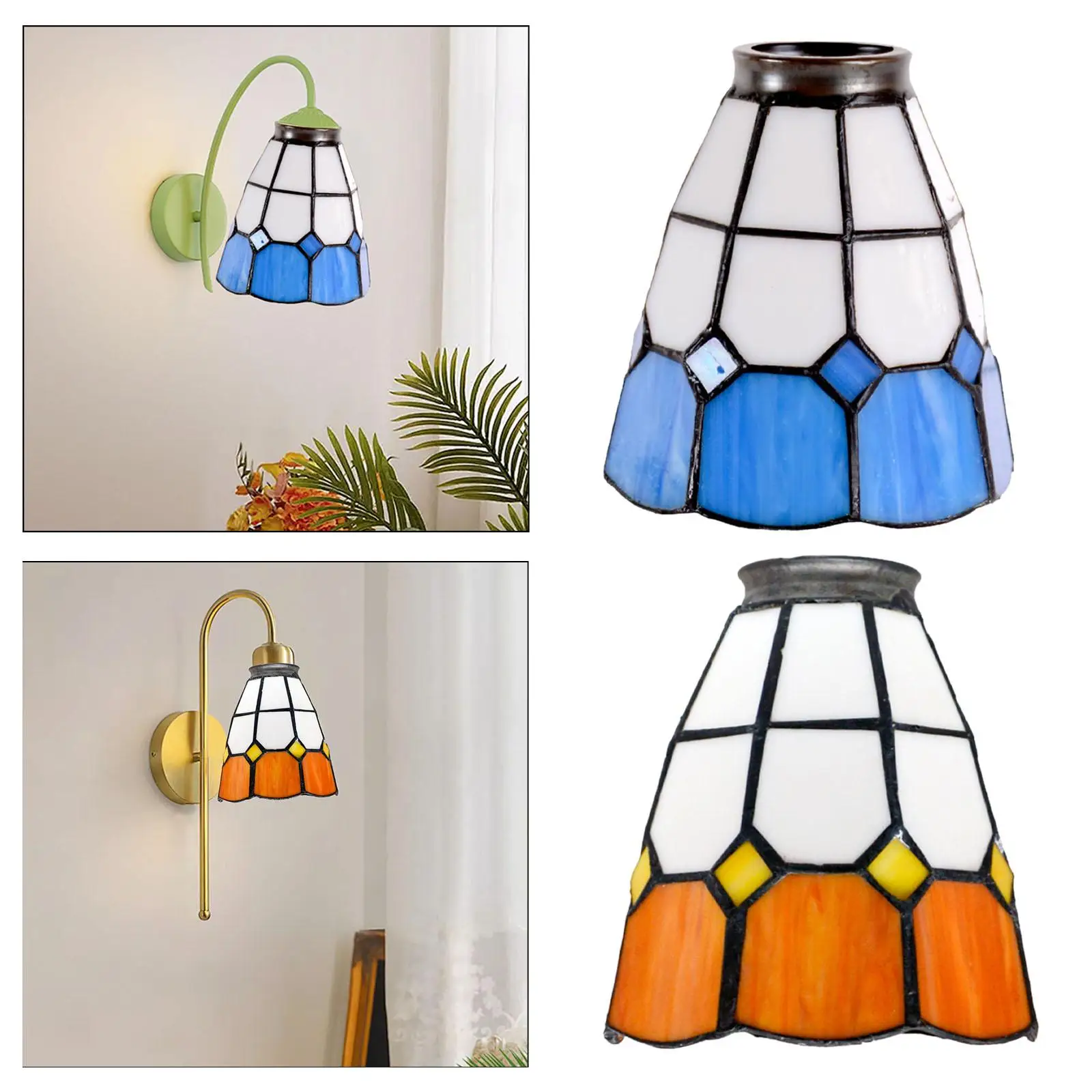 

Stained Glass Lamp Shade for E27 Socket Loop Sturdy Replacements Ceiling Shade for Wedding Office Hotel Corridor Living Room