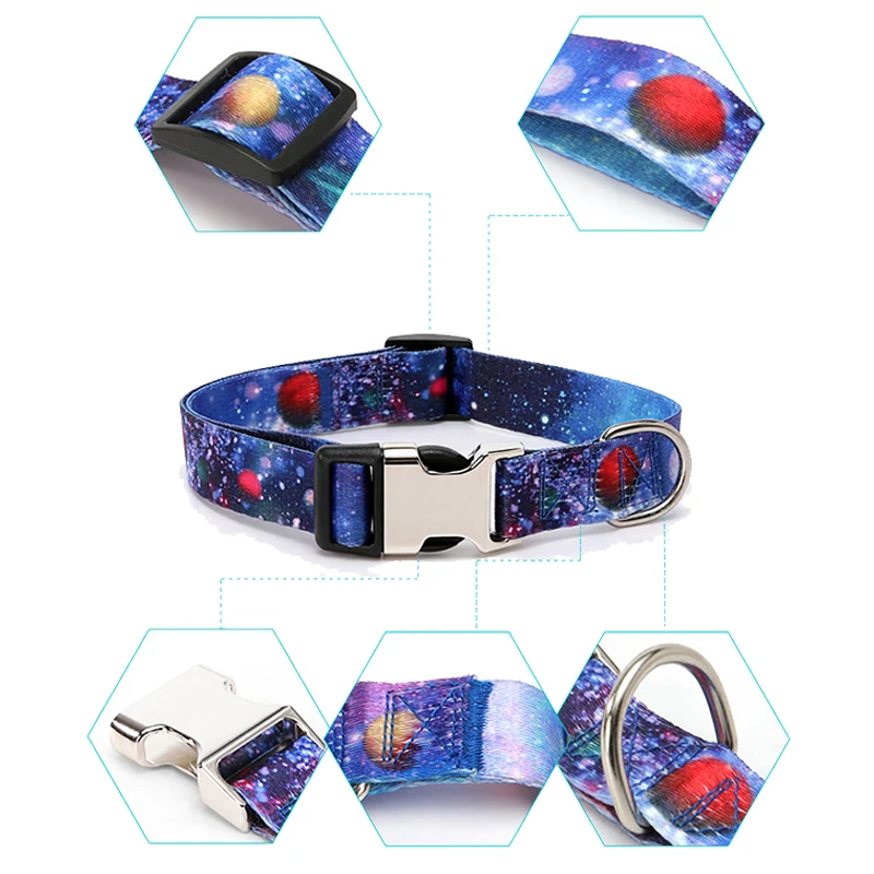 Personalised Forest Pattern Dog Collar Adjustable Nylon Pet Lead_voghion.com