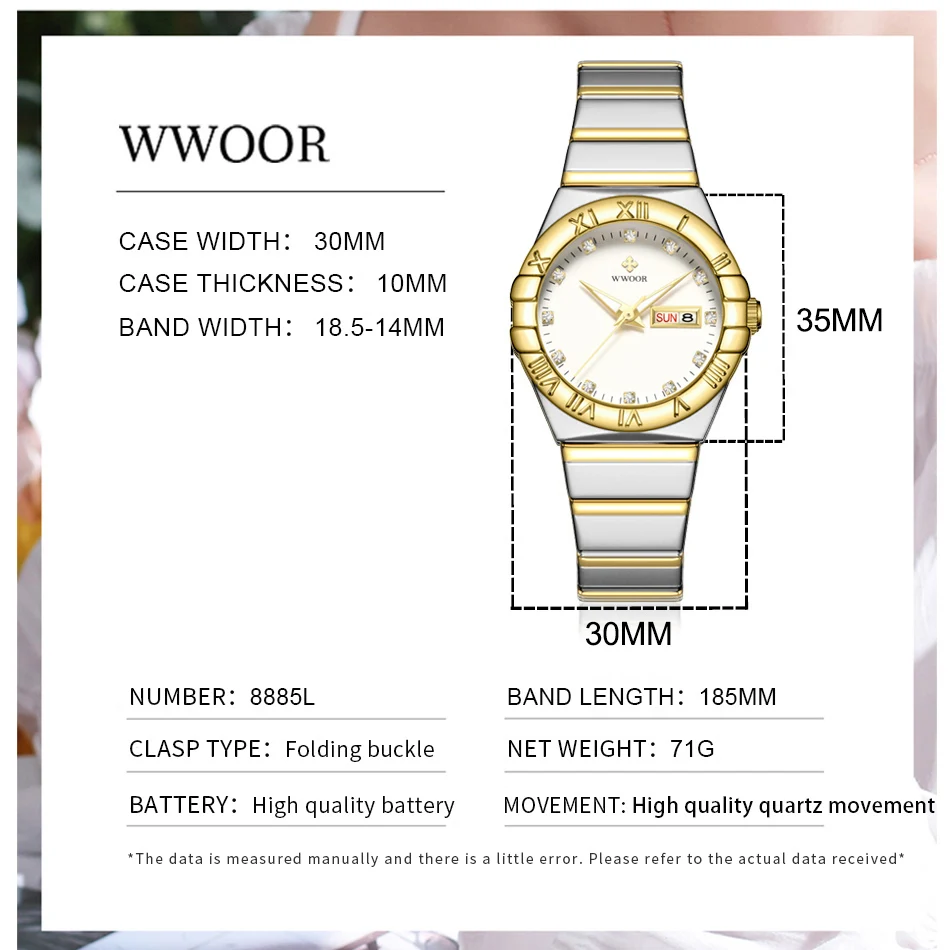 WWOOR Fashion Elegant Watch For Women Diamonds Small Watch Dress Luxury Ladies Quartz Wristwatches Female Clock Relogio Feminino