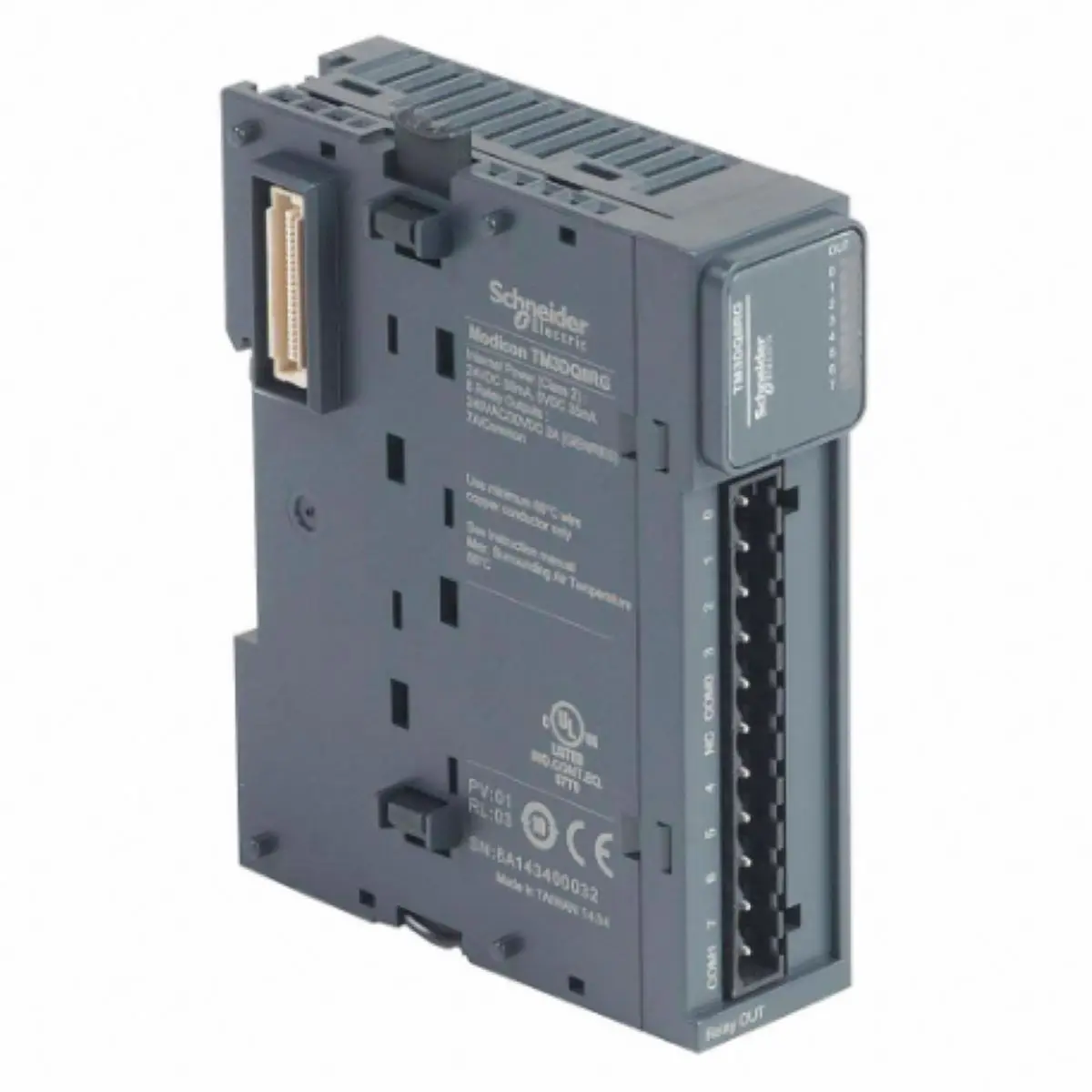 TM3DQ8RG discrete output module, Modicon TM3, 8 relay outputs, spring, 24V DC