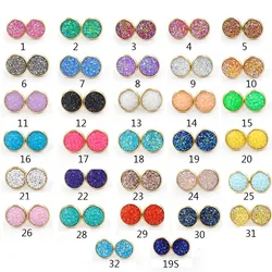 12MM Druzy Drusy Earrings Resin Cabochon Gold Color Stud for Women Men Girl Jewelry Gift