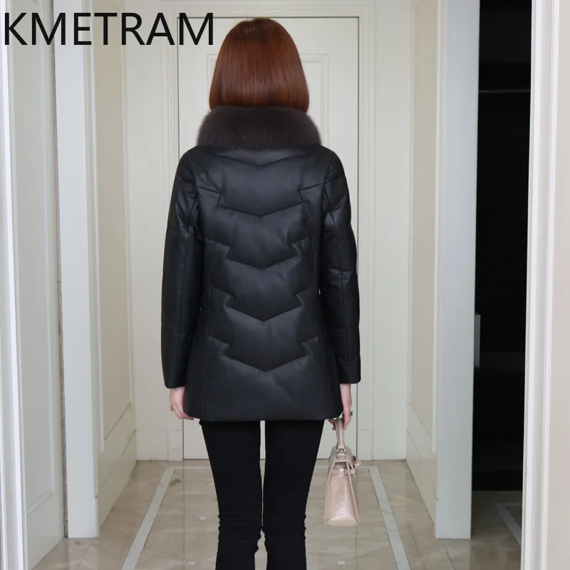 White Goose Down Puffer Jacket Women 100% Sheepskin Black Down Coats Fox Fur Collar 2025 Winter Woman Clothing Пуховик Женский