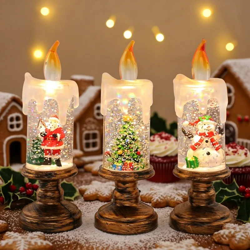Christmas Snow Globe Lantern Creative Candle Style Crystal Lamp Holiday Ornament Tabletop Decor for Xmas Home Party