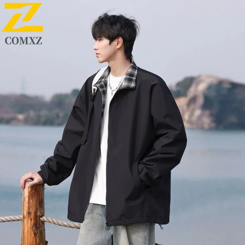 

​​COMXZ Men's Spring Autumn Baseball Jacket American Style Stand Collar Outdoor Sport Coat Streetwear Retro Windproof Trendy Set