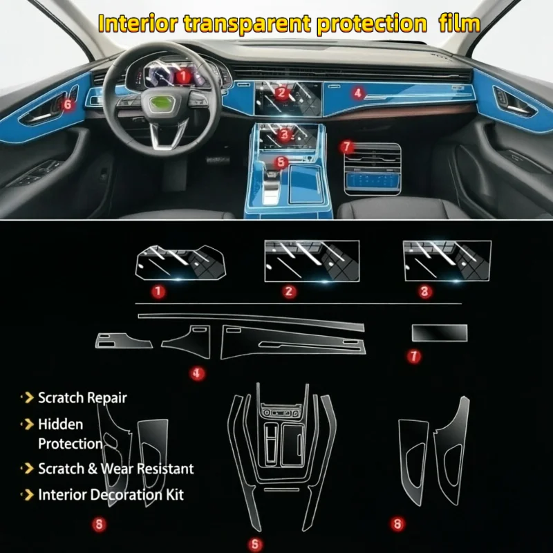 For 20-25 Audi Q7 full car interior soft film Audi Q7 navigation high-definition screen car interior scratch protection film