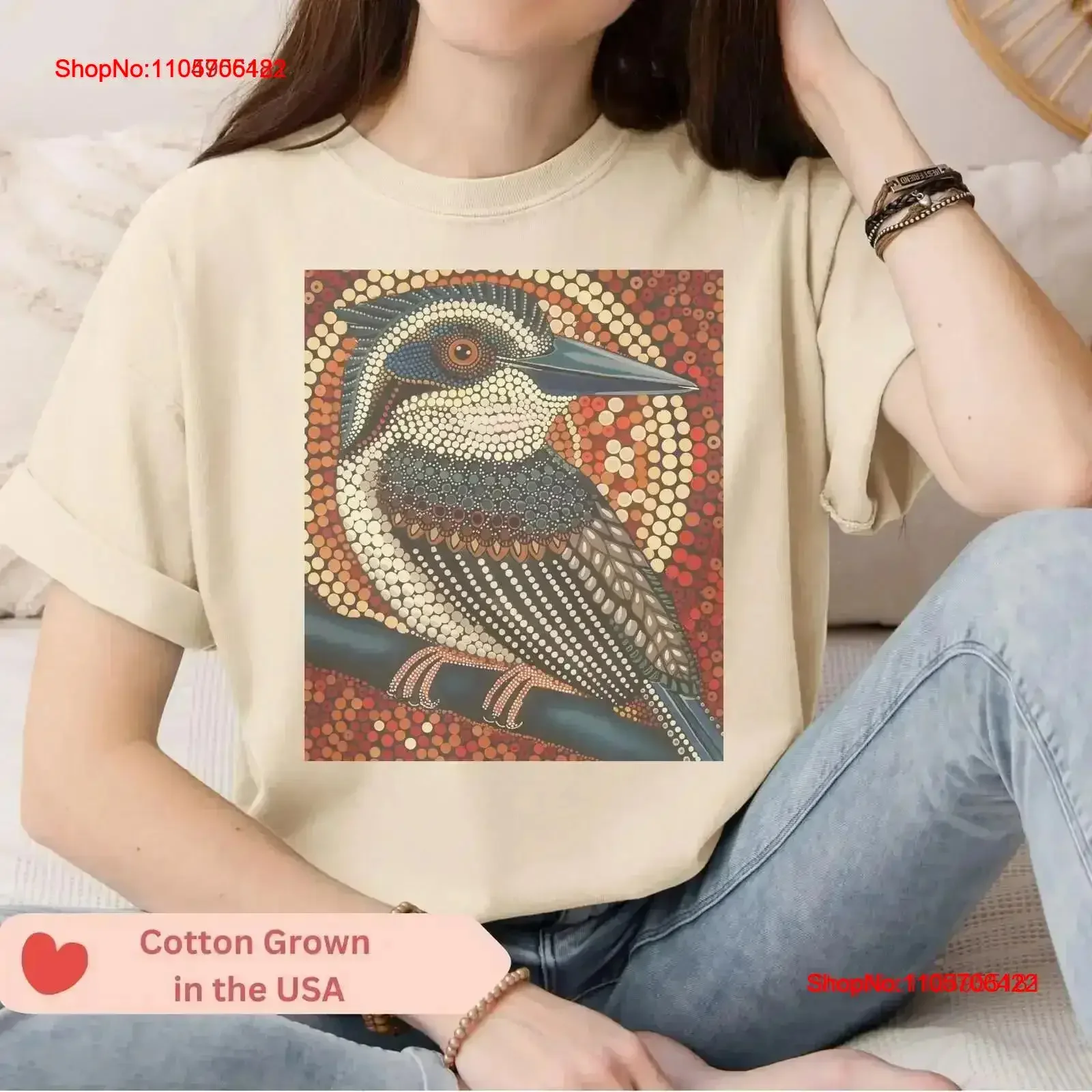 Unique Dot Art Kookaburra T Shirt for Bird Lovers and Nature Enthusiasts Aboriginal Dreaming Aussie Heritage vintage Washed