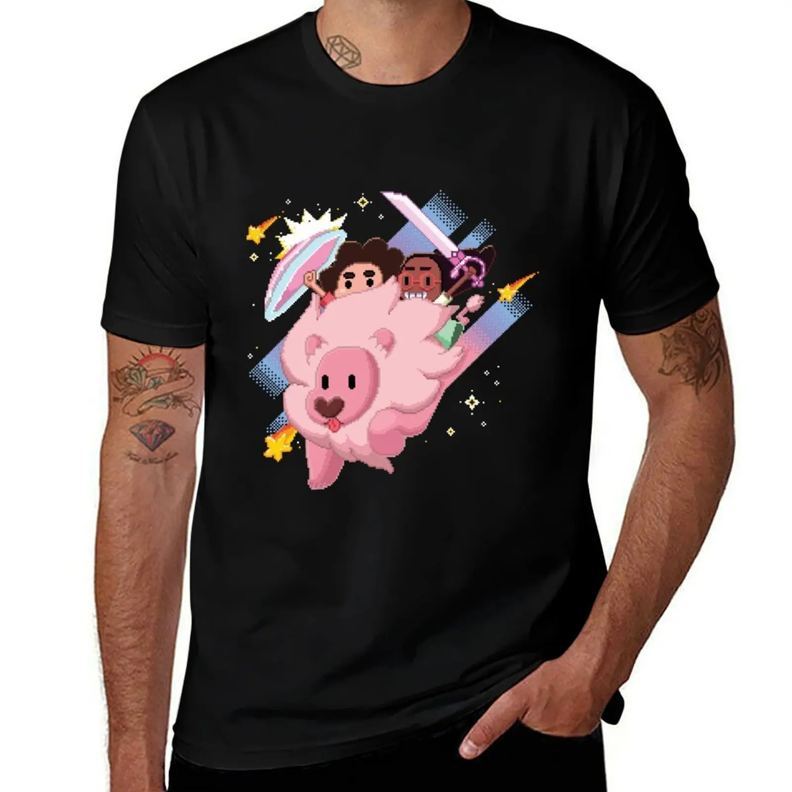 

Steven's Universe - Pixel Art of Steven, Connie and Lion T-Shirt anime tshirt anime t shirts oversize t shirt man luxury T-shirt