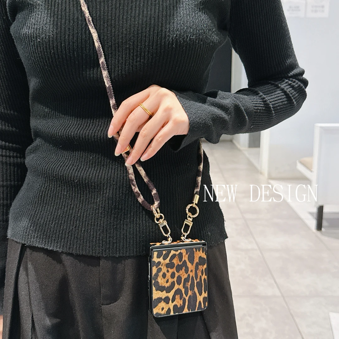 

Luxury Crossbody Leopard Print Case for Samsung Galaxy ZFlip7 flip5 Flip6 Phone Cover Samsung Z Flip4 Z Flip 5 Z Flip 6 Z Flip 7