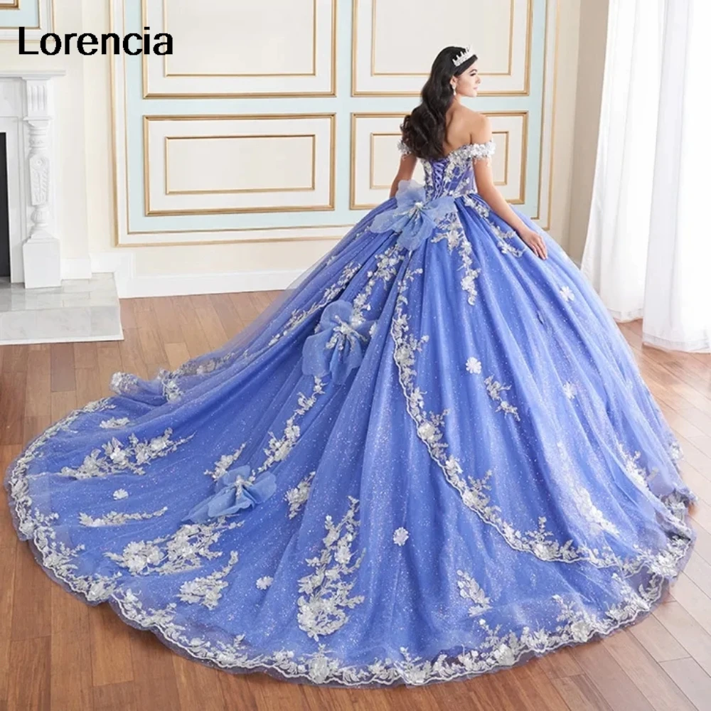 Lorensia gemerlapan gaun Quinceanera ungu gaun bola Applique renda putih bermanik korset Meksiko manis 16 Vestidos De 15 aduduk YQD991