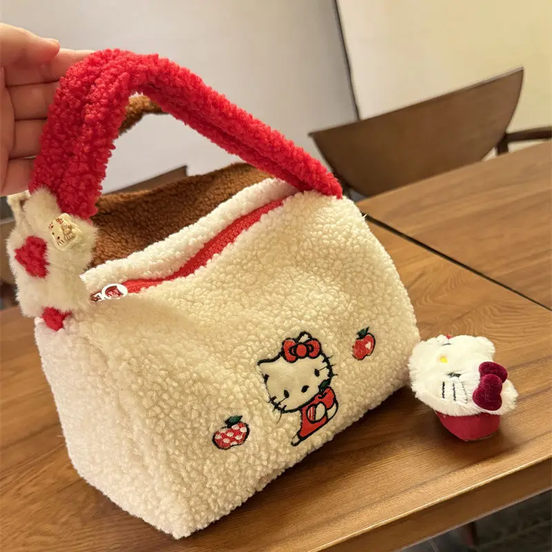 

MINISO Kawaii Anime New Hello Kitty Makeup Bag Portable Storage Bag Toilet Bag Super Cute Cartoon Girl Handbag Gifts for Kids