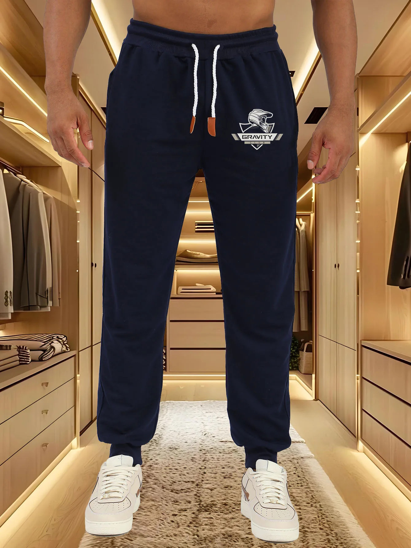 

Men Jogger Pants GRAVITY Racing Helmet Logo Print Elastic Waist Drawstring Sweatpants Men Casual Streetwear Sports Trousers With