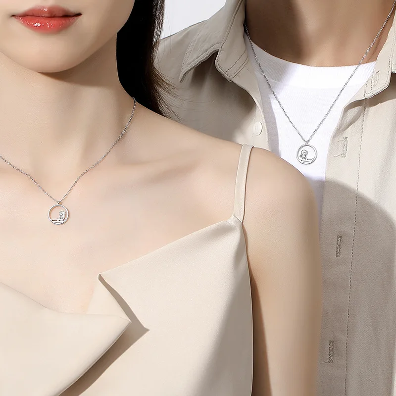 Hallmarked S925 Sterling Silver Matching Couple Pendants Modern Chinese Style Minimalist Exclusive Design Symbolic Keepsake Gift