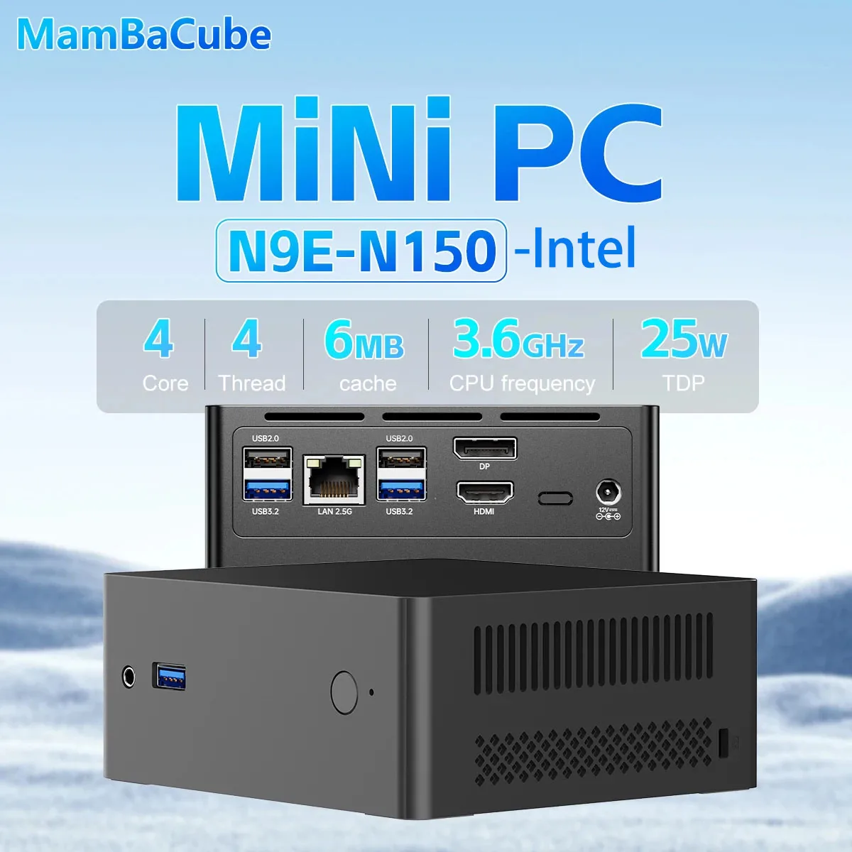 MamBaCube N9E Mini PC Intel N150 Win11 Pro 8GB 16GB DDR4 256GB 512GB SSD WiFi 5 Portable Compact Desktop Home Office Computer