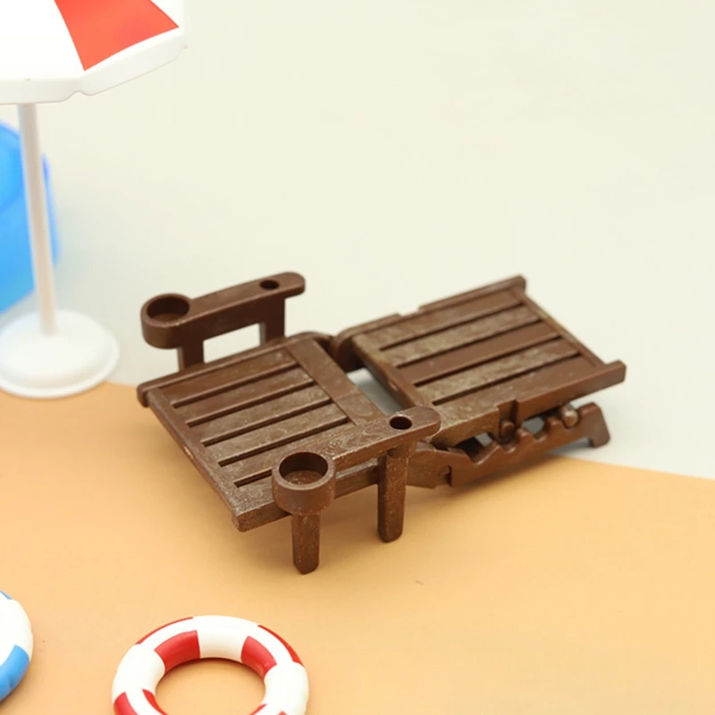 Simpatica mini decorazione per il nuoto Simulazione Piscina Anello per il nuoto Set di sedie da spiaggia Decorazione di giocattoli per la casa da gioco per bambini