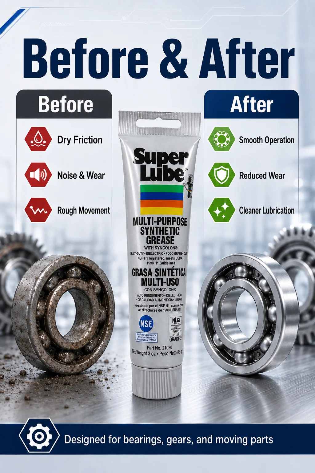 Super Lube 21030 Schmierfett 20g 50g 85g Synthetisches Schmiermittel Wasserdicht Hochtemperatur Getriebe- und Lageröl Glatt Langanhaltend – Detail 4