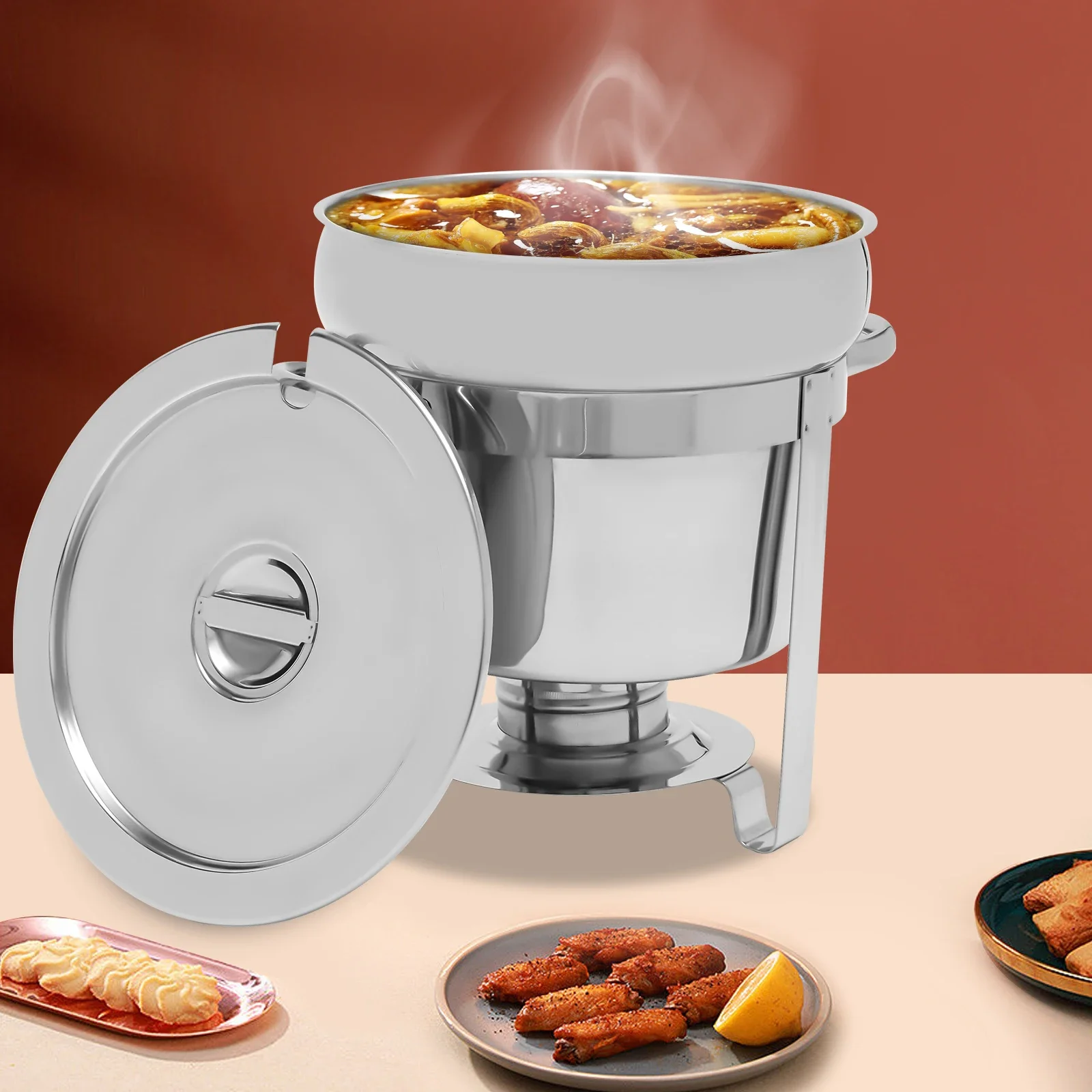 

11L Soup Chafer Station With Water Pan Contemporary Includes Fuel Holder and Sunken Pot Lid Practical Tool To Make Soup Silver