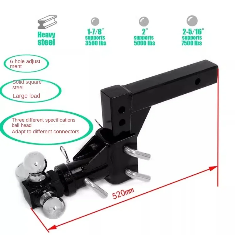 Solid Trailer Arm 6-Hole Adjustable Three-Ball Multifunctional Trailer Connection Hook Hitch Ball Trailer Connector