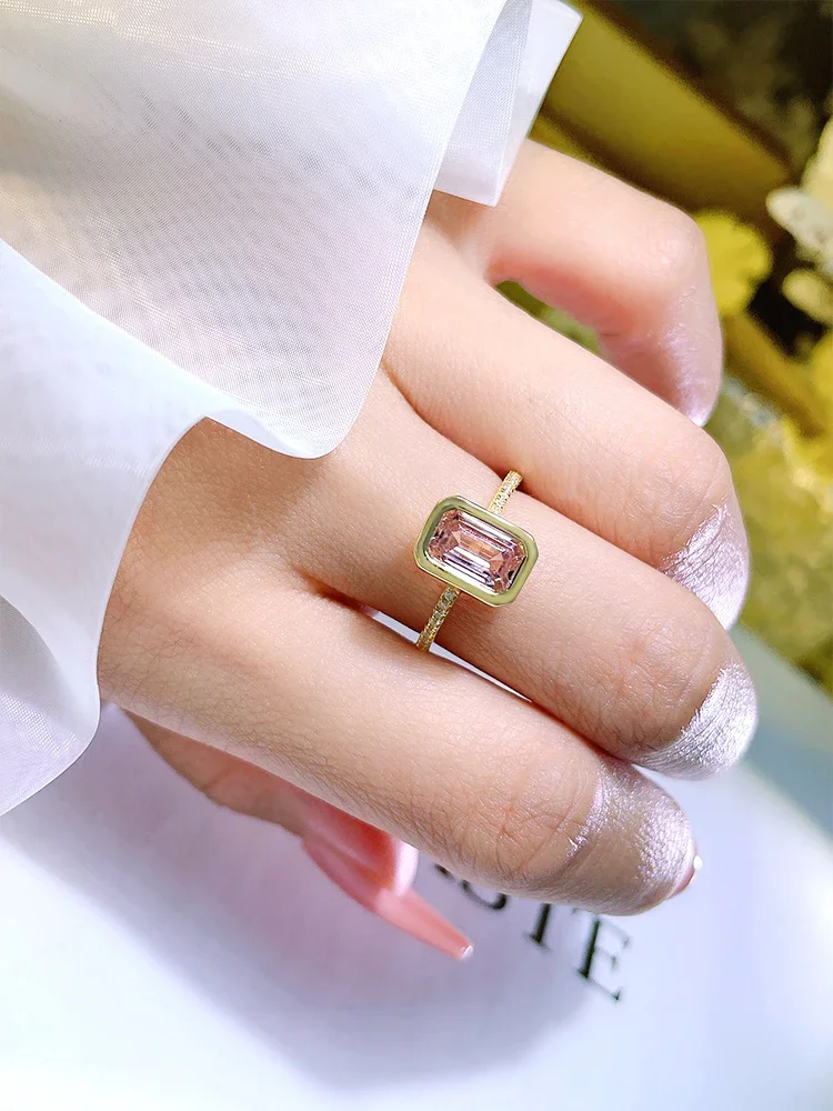 Fashion Luxury Minimalist 925 Sterling Silver Green Cut Ring Set High Carbon Diamond Temperament Wedding Jewelry Wholesale