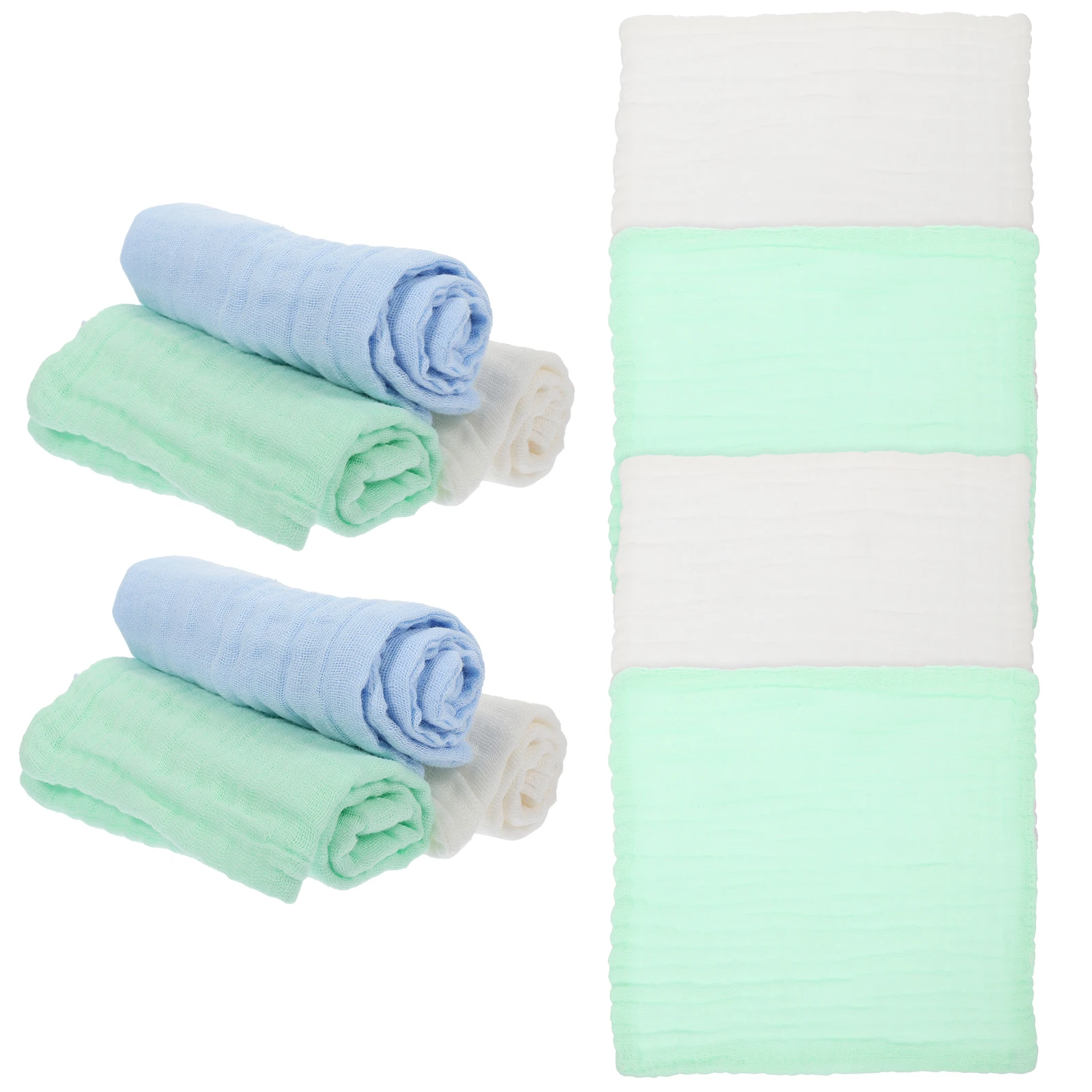 

10 Pcs Baby Square Towel Muslin Washcloths Cotton Burp Cloths Soft Skin Drool Saliva Handkerchief White Green Blue