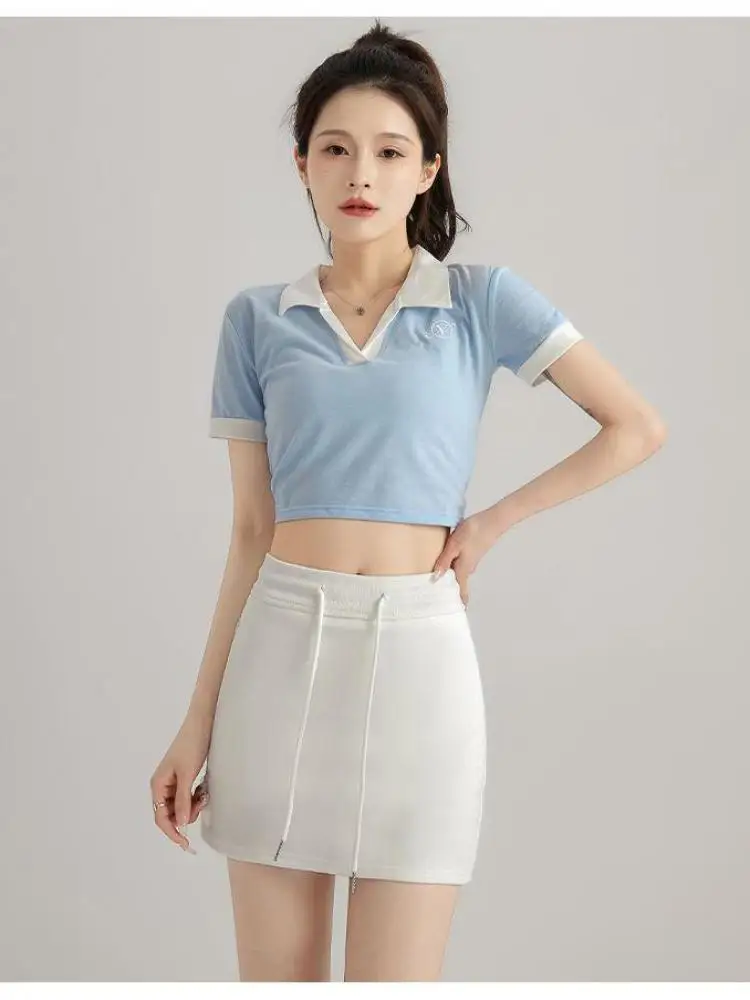 

Summer Women's Black Versatile Drawstring Lace-up Half Mini Skirts Fashion Grey High Waist Slim Wrapped Hip Short Skirt Trendy