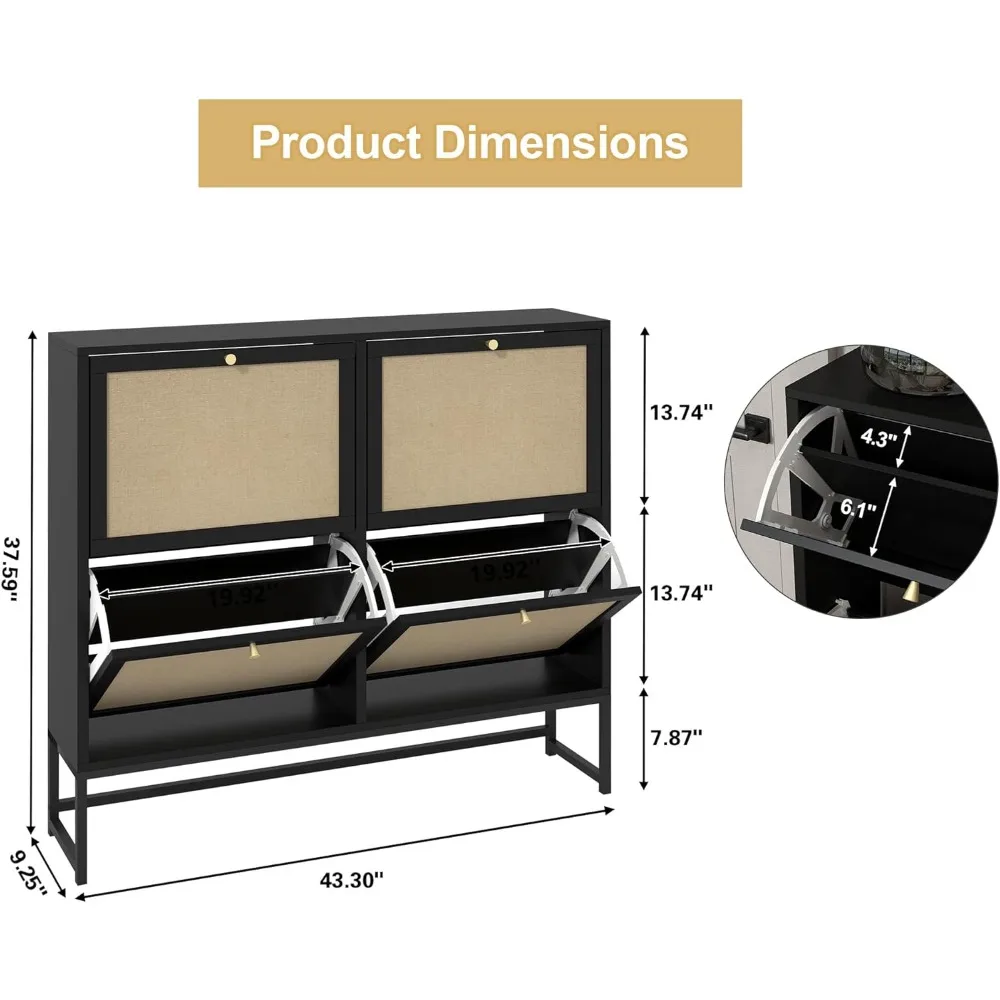 Shoe Cabinet, Shoe Storage Cabinet with 4 Flax Flip Drawers and Mental Legs,Shoe Rack Free Standing Shoe Organizer for Entryway