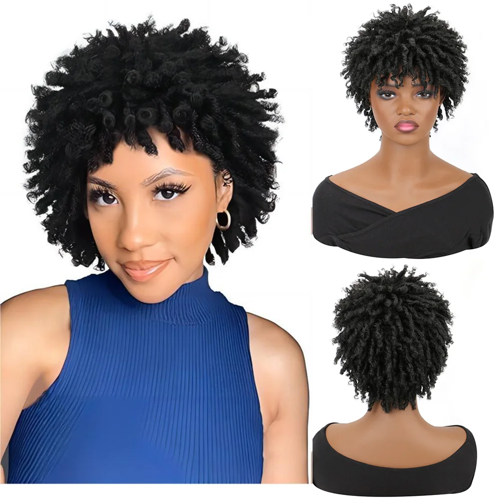 

Short Afro Dreadlock Wig Curly Faux Locs Hair Wigs Short Dreadlock Wig for Black Women And Men Afro Kinky Twist Wig