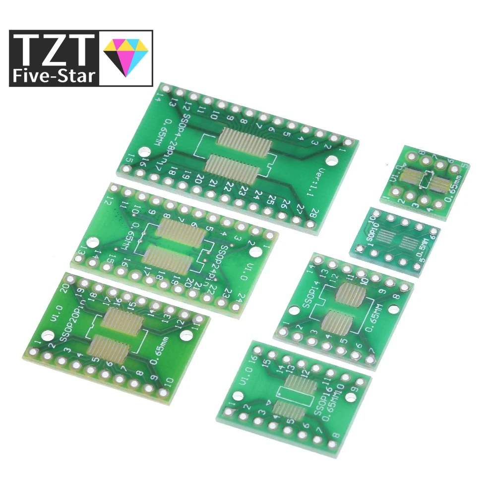 TZT 7pcs=7value* PCB Board Kit SMD Turn To DIP SOP MSOP SSOP TSSOP SOT23 8 10 14 16 20 24 28 SMT To DIP