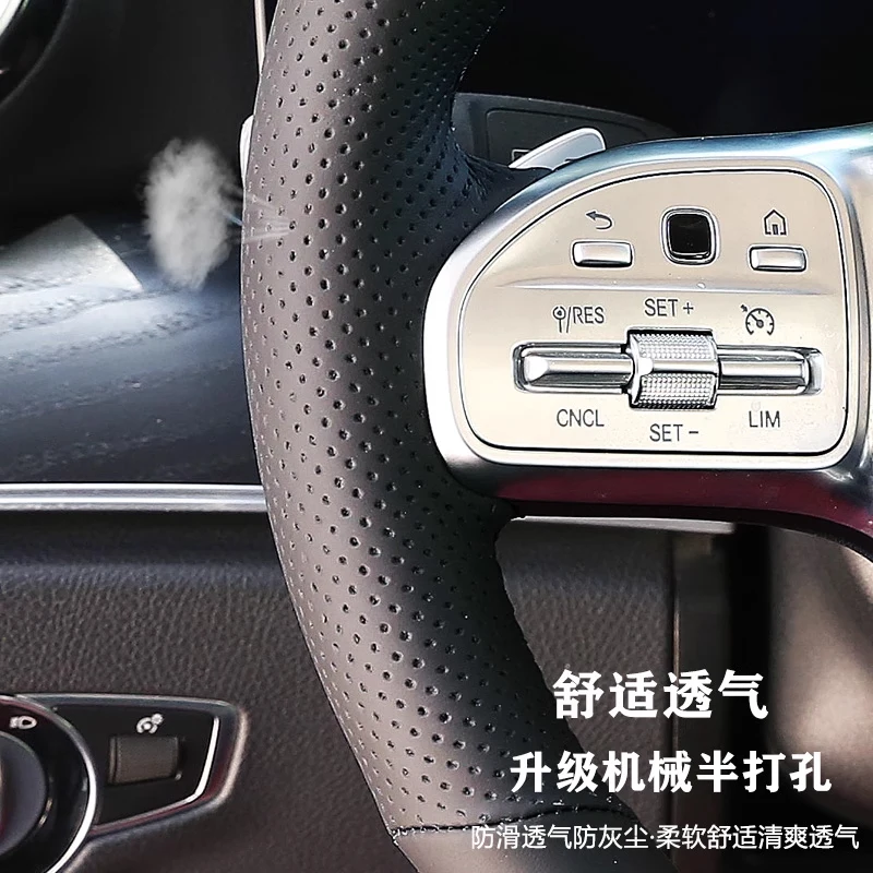 DIY Hand Sewing Car Steering Wheel Cover for Mercedes Benz E Class C-class c200l glc260 gla200 e300 Genuine Leather Accessories
