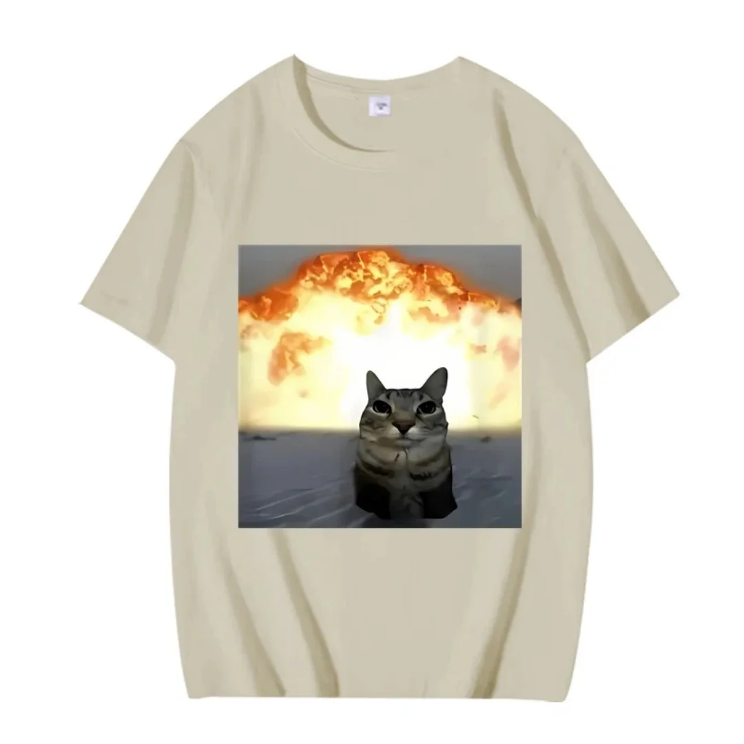 Ein skurriler Katzen-Explosionsgrafik-T-Shirt, Sommermode, Freizeit, hochwertiges, vielseitiges Y2K-T-Shirt aus reiner Baumwolle für Herren und Damen