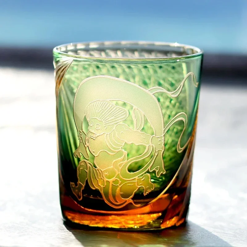 Amber Blue Green Crystal Glass for Parties Bars Japanese Edo Kiriko luxury Wine Whiskey Glass with Gift Packing Dropshipping