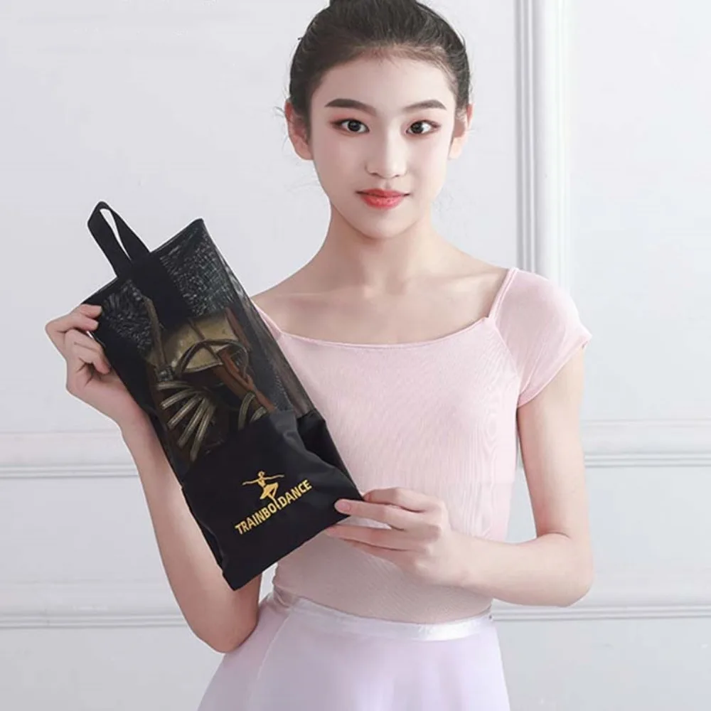 

Breathable Latin Dance Shoe Bag with Zipper Handbag Ballet Organizer Bags Black Color Net Bag Mesh Dance Pouch Dance Accessories